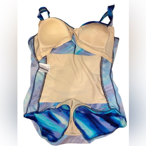 Trimshaper Swimsuit Tummy Control, Ruched F. Panel, Adj. Straps Blu/Pur SZ 12 - Picture 9 of 11